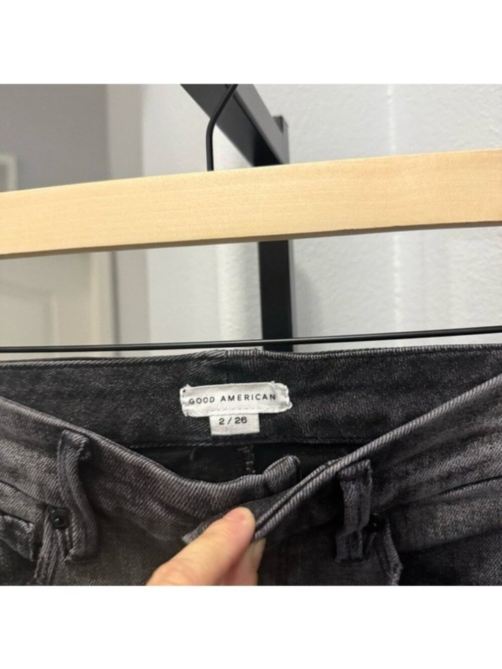 Good American Shadow Pocket Jean Distressed Skinny Raw Hem Grey Black Size 2 - Picture 4 of 12